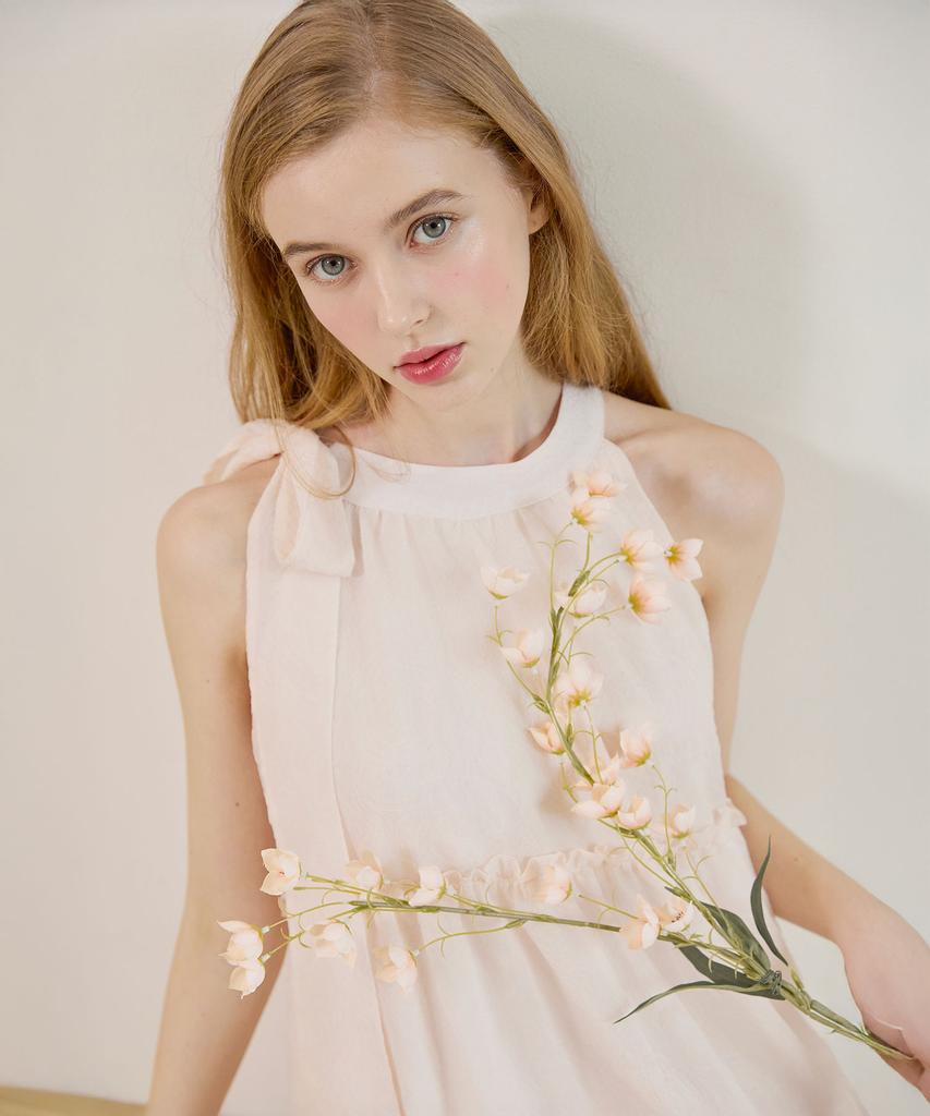 Bikini Bender Sehi'S Ribbon Halter Mini Dress - Baby Pink
