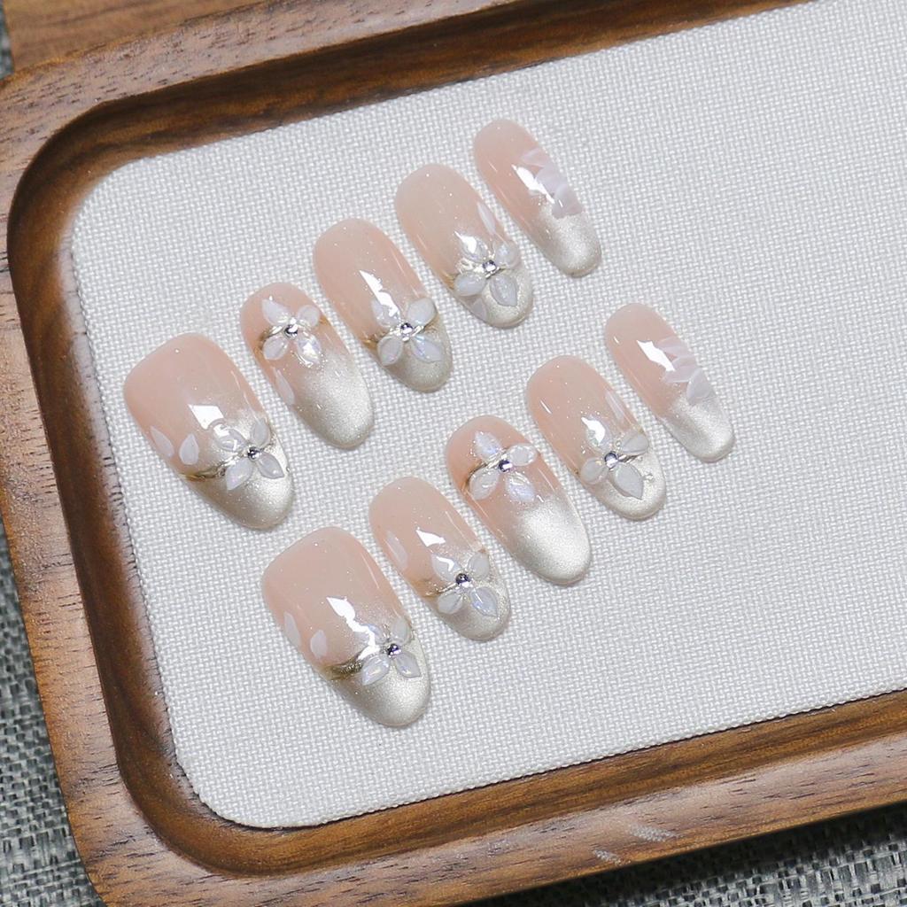 Douyin Trendy Handmade Press-On Ice Crystal Cat Eye Butterfly Nails