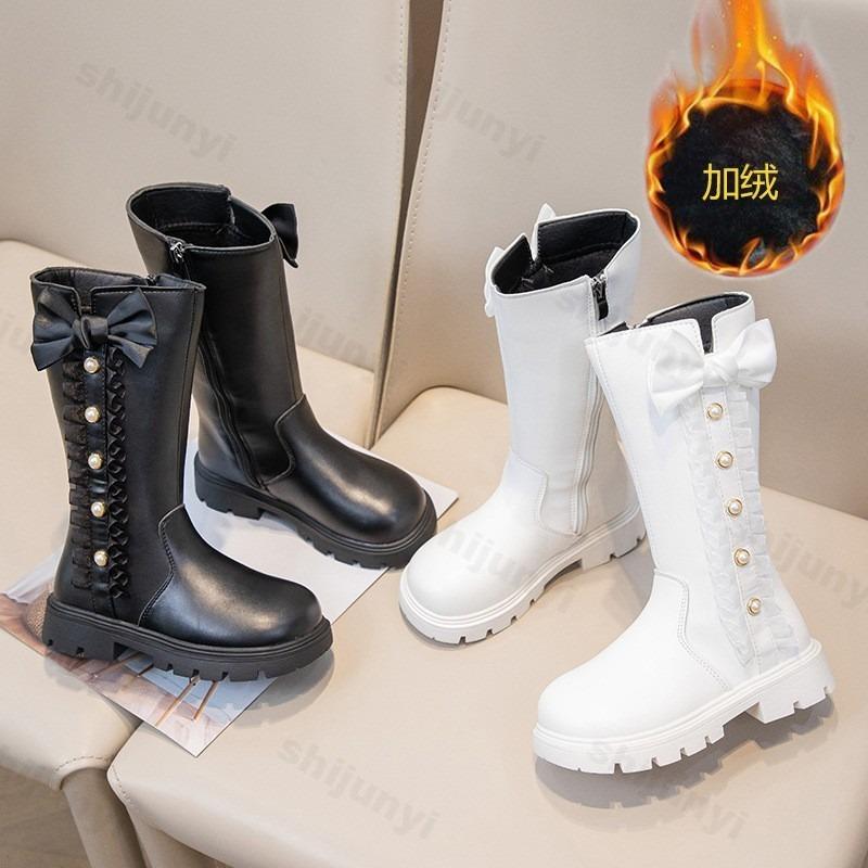 Girls Princess Boots Winter Bowknot Soft Soled Non-slip Outdoor Comfort Children High-top Boots Kids Leather Boots