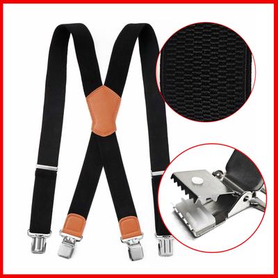 Clip Quadrata a Cornice per Uomo, Bretelle a X Rosse, Fibbia in Colla, Clip Grande 3,8 cm