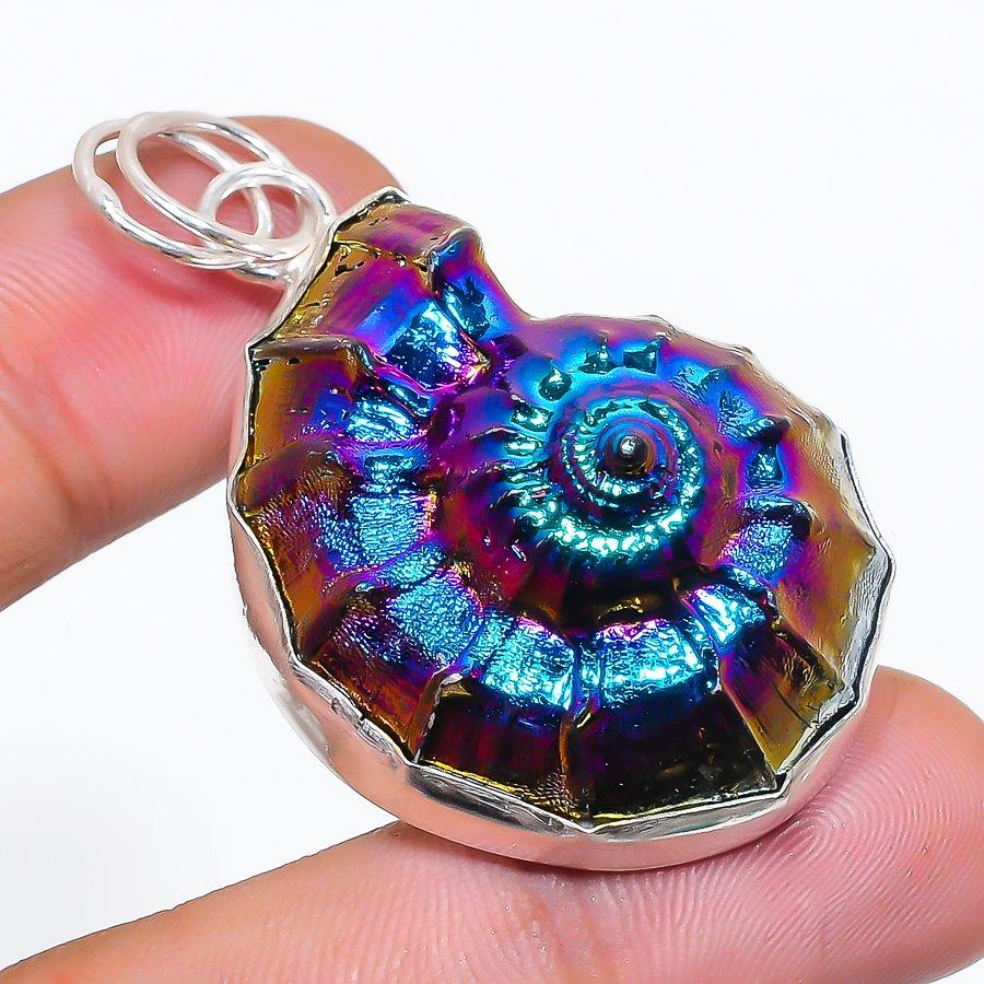 

Natural Titanium Ammonite Shell 925 Sterling Silver Jewelry Pendant 2.05 AP-14138