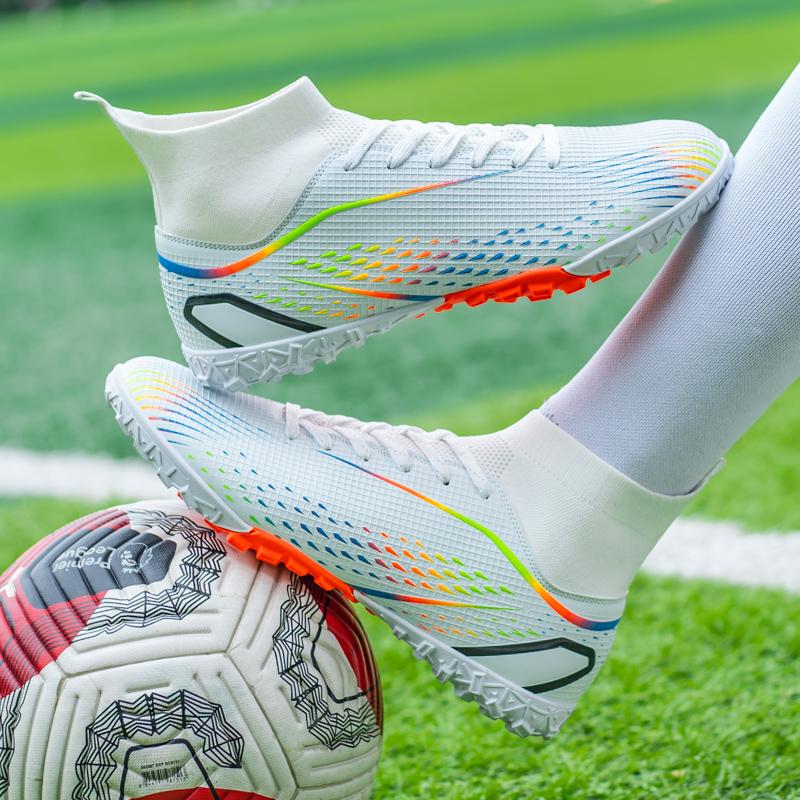 LiXingMing Men Football Shoes White Teenager Artificial Grassland Durable High-Tops Non Slip Outdoor Training Soccer Sneakers