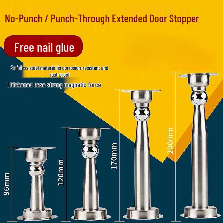 Stainless Steel No-Punch Magnetic Door Stopper - Extended Anti-Collision Fixer