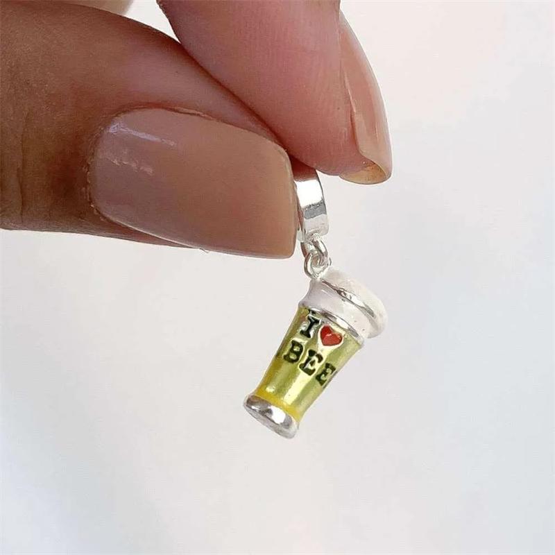 925 Silver Beer Milk Coffee Charms Beads DIY Jewelry For Women Handmade Bracelet Accessories