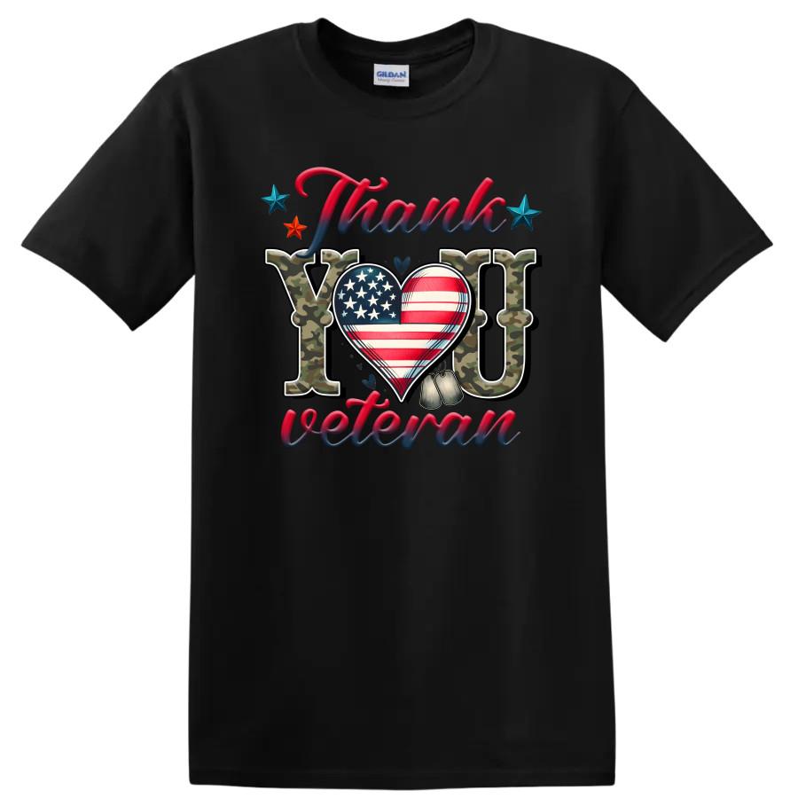 Thank You Veteran Camouflage Heart Flag T Shirt w/ Love USA Tee