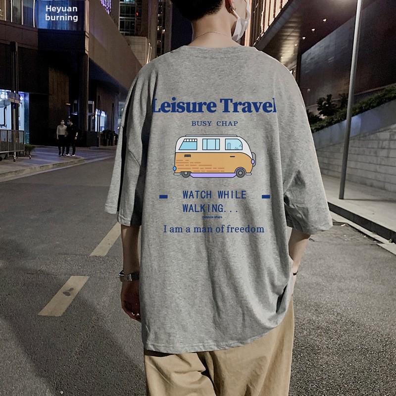 Trendy 2021 Summer Short-Sleeved T-Shirt for Middle School Boys - Loose Fit, Big Size, College Style