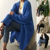 Damen Unifarbener Lockerer Langarm Langer Strick-Cardigan Pullover Mantel