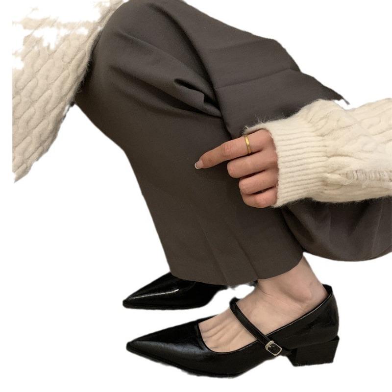 Retro Style Thick Heel Women Mary Jane Shoes Fashion Pointed Toe Ladies Lolita Shoes Comfort Office Pumps Footwear Women Loafers