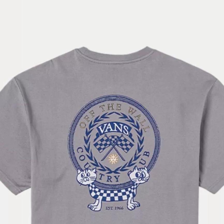 Vans SS25 Cartoon Cat Casual Cotton Crew Neck Short Sleeve T-Shirt Unisex Tops Gray VN000NJGAF1