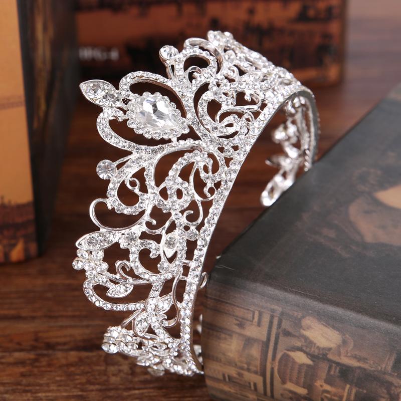 Trendy Bridal Wedding Crown Hair Accessories Silver Color Rhinestone Crystal Crown Princess Round Crown Bridal Wedding Crown