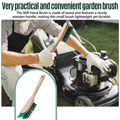 Heavy-Duty Lawn Mower Cleaning Brush with Scraper, Ergonomic Wooden Handle, Stiff Bristles, Lawn Mower Deck Scraper, Efficient