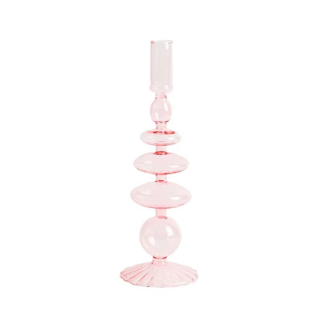 Striped Bottom Glass Candlelight Dinner Single Layer With Dried Flowers Vase Candle Holders Candlesticks Table Ornaments