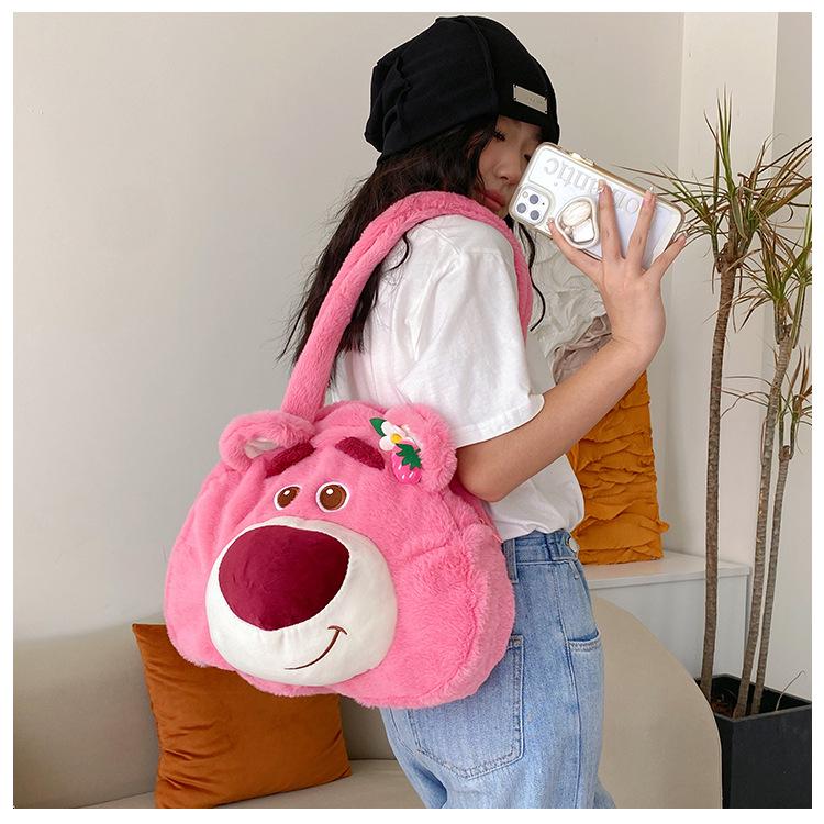 Strawberry Bear Plush Bag 2023 - Personalized Large Capacity Sweet Tote for Girls