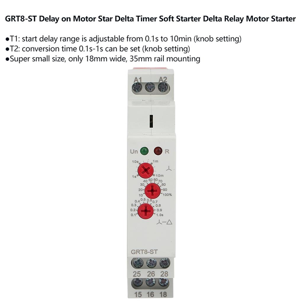GRT8‑ST Delay On Motor Star Delta Timer Soft Starter Delta Relay Motor Starter( AC DC12V 240V)