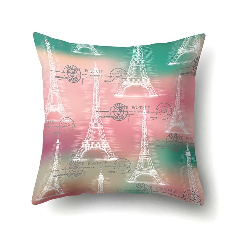 Polyester Pillow Cover Home Printed Pillow Cover Retro Tower European Building Cushion Cover Car Cushion Cover