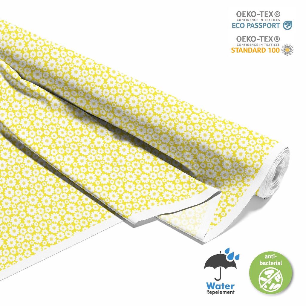 Outdoor Dekostoffe Oxford - Motiv Blumen Auf Gelbem  I Dx427