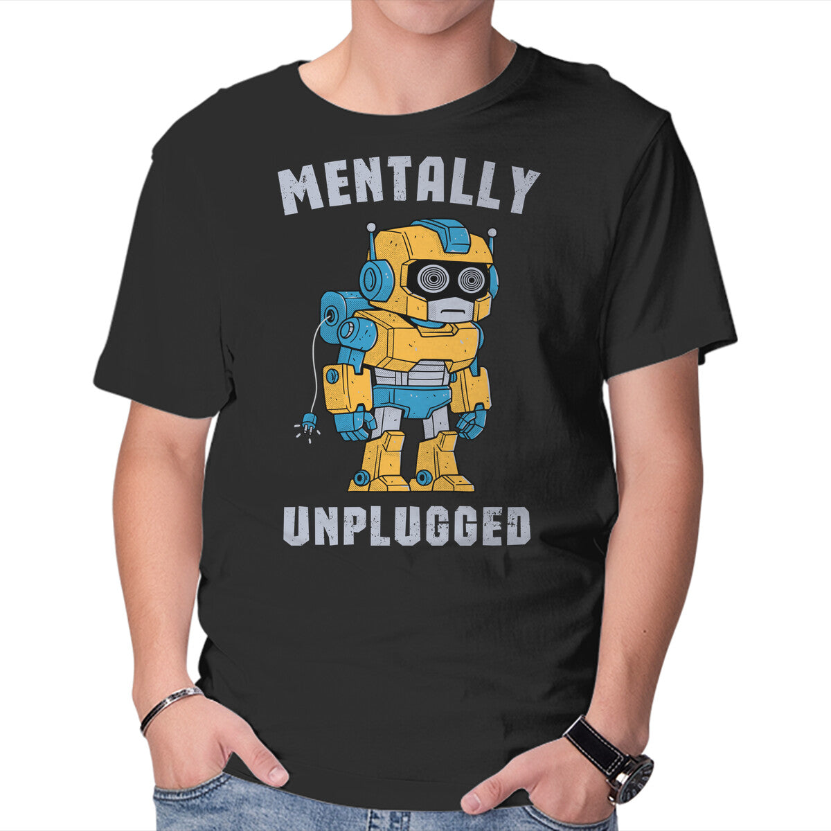 Unisex Crew Neck T-Shirt Mentally Unplugged Graphic Short Sleeve Casual Tee M