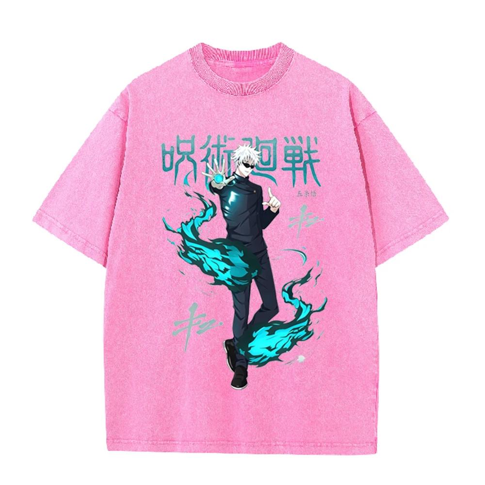 2026 Anime Graphic Washed T Shirt Unisex Oversized Cotton Short Sleeve Tee Harajuku Streetwear Manga Fan Casual Daily Tops