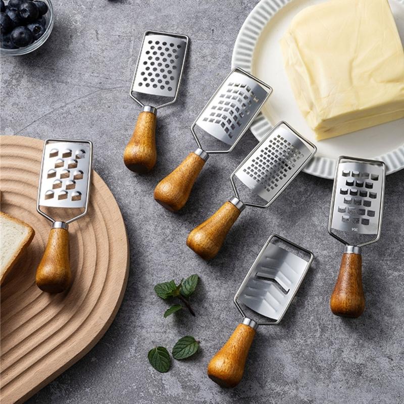 Portable Steel Cheese Shredding Gadget Multipurpose Vegetable Grater Essential Kitchens Tool With Nonslip Wood Handle
