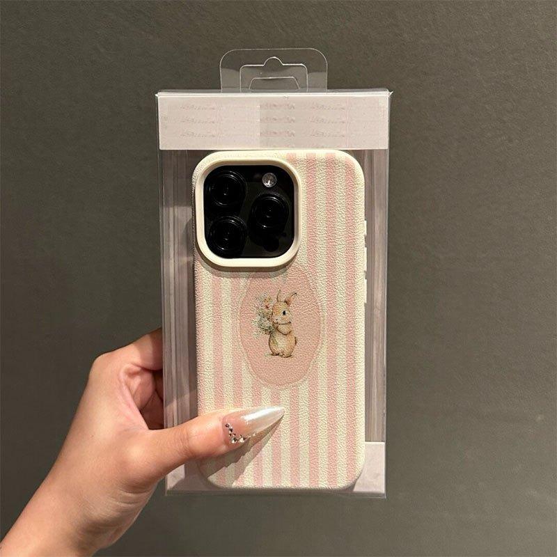 Etui na telefon w paski z nadrukiem królika, pasujące do telefonów serii iPhone 17, 16, 15, Plus, Pro, Max - odpowiednie do wykorzystania jako prezent