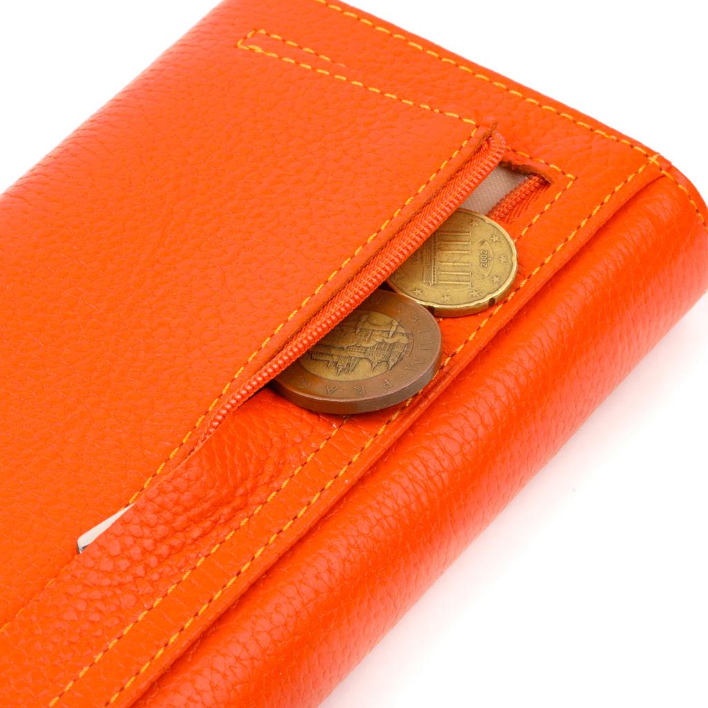 Large Women's Wallet Made of Genuine Grained Leather CANPELLINI 21710 Orange