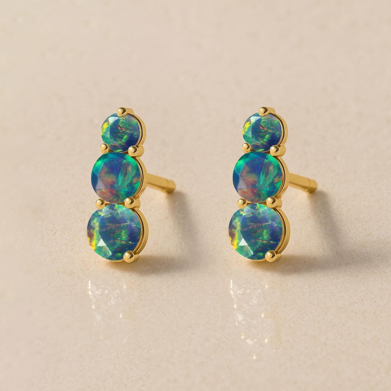 

Natural Black Opal Gemstone Gold Stud Earring, Natural Fire Opal Gemstone Stud Earring, October Birthstone Earrings, Delicate Gift for Her золотий/жовтий