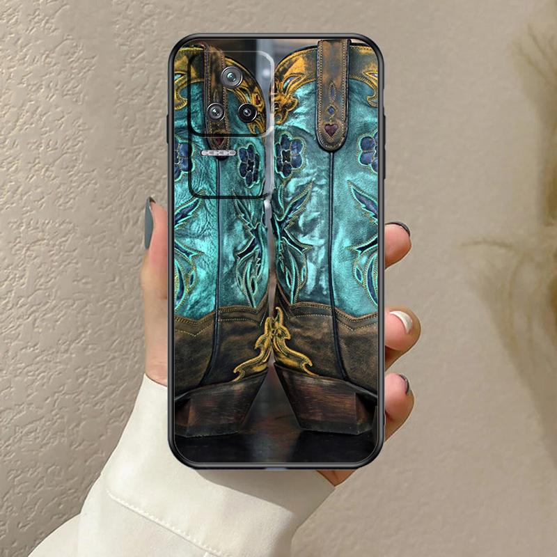 Western Cowgirl Cowboy Boots Cowhide Case For Xiaomi 17 Pro Max 14 15 Ultra 13T 14T 15T Pro POCO X7 X5 X6 F5 F6 F7 F8 Pro Cover