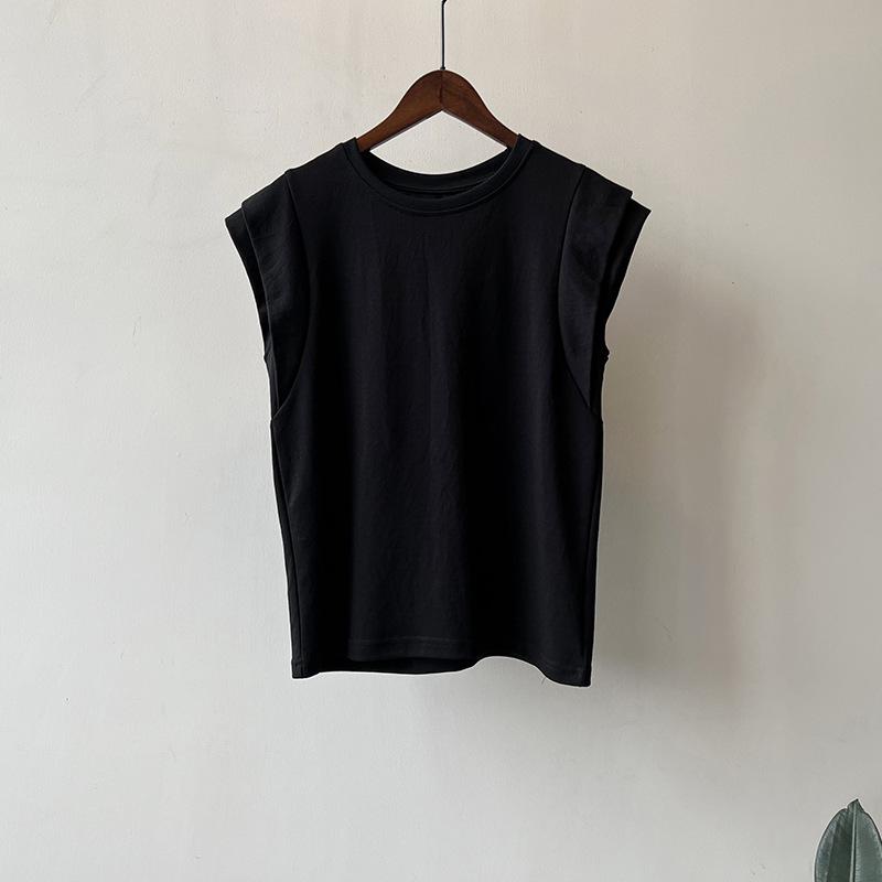 

Футболка без рукавов с круглым вырезом, женские летние однотонные свободные тонкие топы One Size чёрный