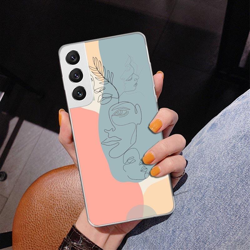 Abstract Line Women Face Phnoe Case for Samsung Galaxy S26 S25 Edge S23 S24 Ultra S22 Plus S21 S20 FE Unique Cover Soft Coque Ga