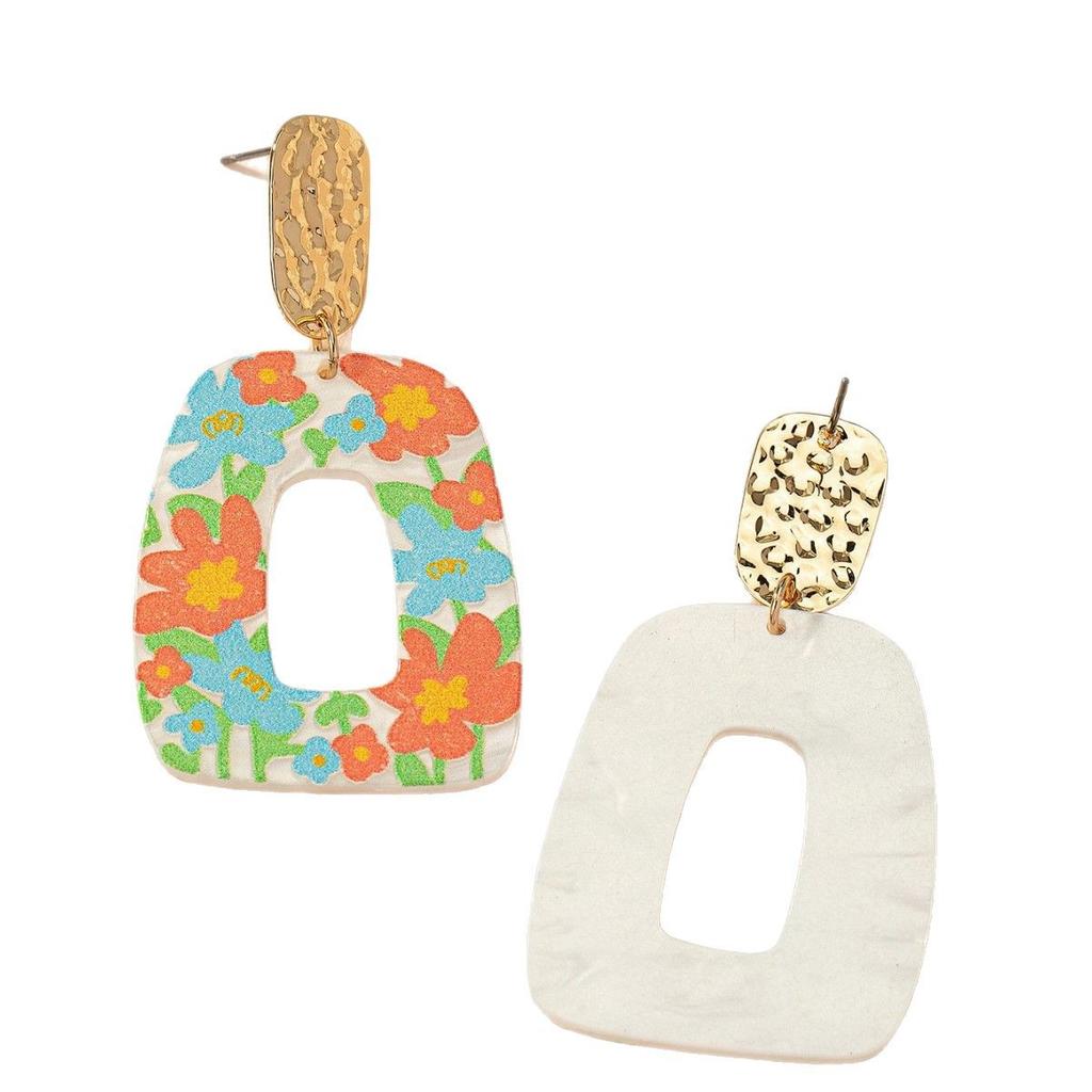 Acrylic fashion hollow simple geometric earrings oil painting small flower small clear fresh air creative design sense