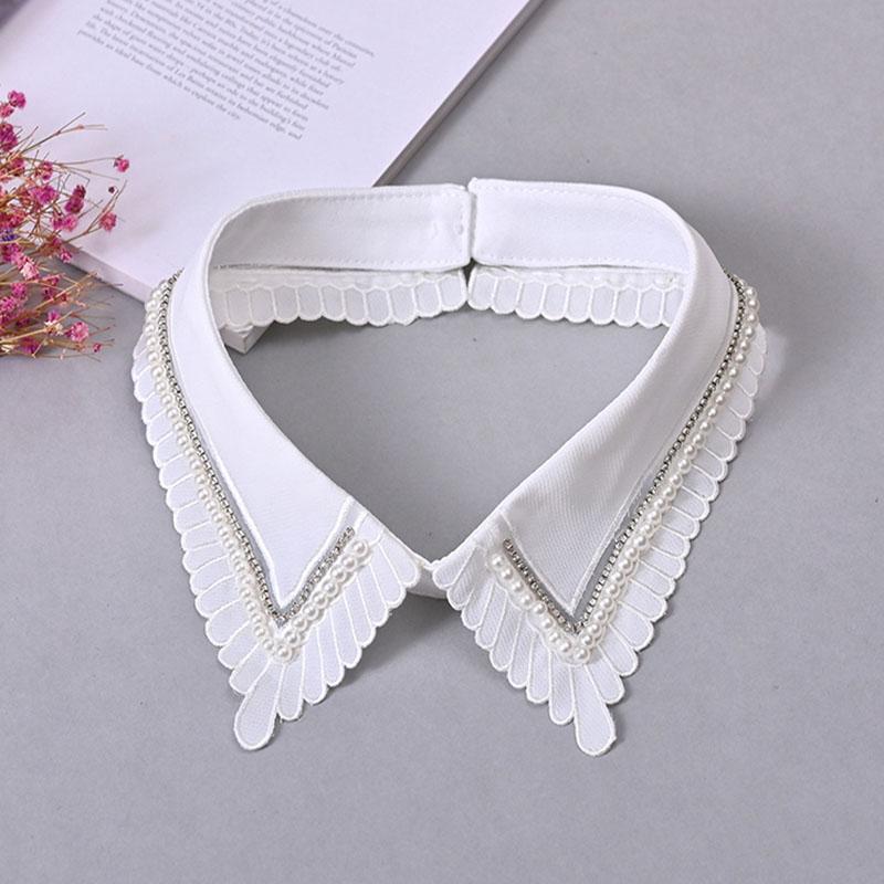 White Fake Collar Women Elegant Diamond Detachable Collars for Women False Shawl Shoulder Wrap Lapel False Collars Woman Tie
