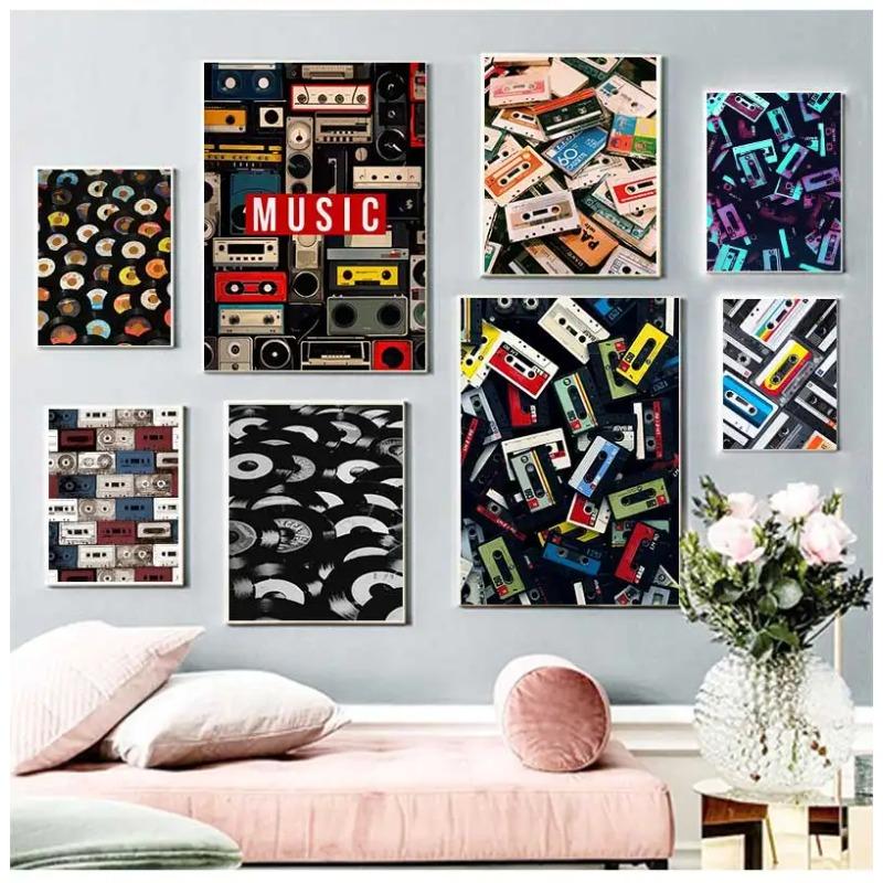Vintage Cassette Tape and Vinyl Poster Modern Music Prints Canvas Painting Wall Art Pictures Home Room Classics Music Decoration