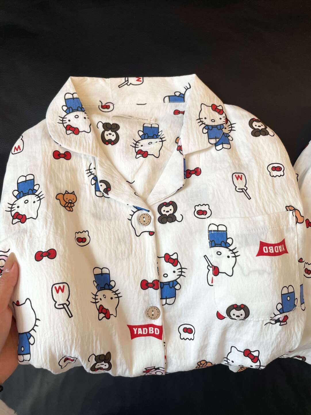 

Full print Hello Kitty pajamas women s summer short-sleeved shorts cardigan two-piece set soft cute princess style can be worn outside loungewear S