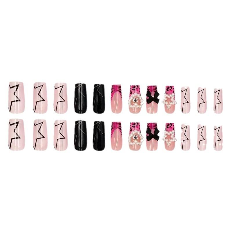 French Black & White Star Pearl Heart Detachable False Nails
