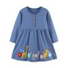 New Autumn European Style Girls' Polka Dot Princess Dress with Animal Embroidery and Long Sleeves