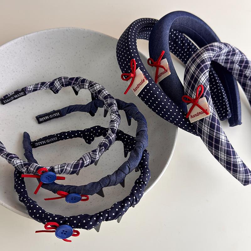 Vintage Headbands for Women British Style Toothed Non-slip Hair Bands Red Bow Blue Hair Hoop Hairband Face Wash Hair Accessories