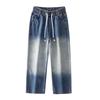 Cozy Up Mens Gradient Jeans Loose Graphic Pants Punk High Waist Bottom Jeans with Pocket