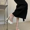 13CM temperament celebrity waterproof table high heels 2025 summer new thick heel transparent rhinestone belt one word belt sandals