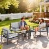 5 Piece Metal Garden Furniture Sofa Set With Thickened Cushions Loveseat 2 Armchairs 2 Coffee Tables Light Grey
