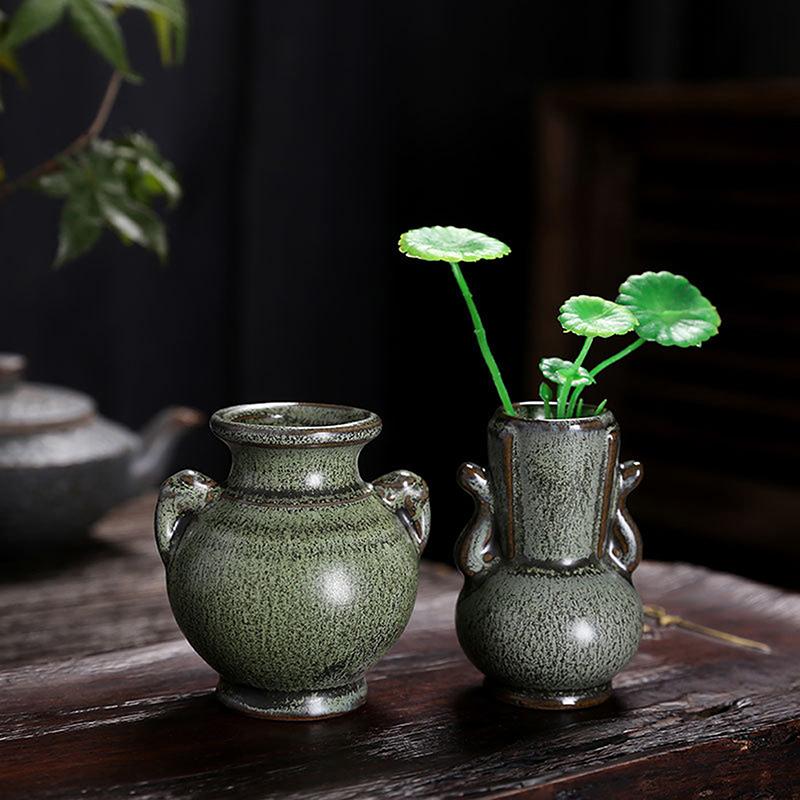 1Pc Hydroponics Chinese-Style Living Room Decoration Ceramic Small Vase Green Retro Flower Vase Crafts Tabletop Ornament