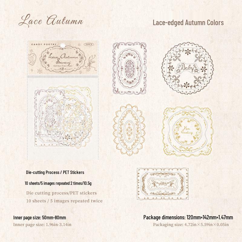 Retro Floral Border White Ink Die-Cut Sticker Pack - Heartbeat Flower Frame Series, 10 Sheets DIY