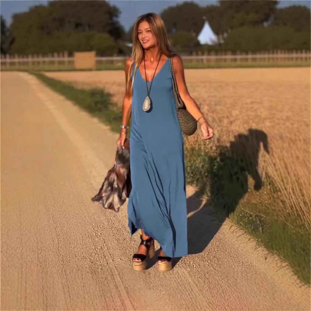 2025 Summer V-Neck Spaghetti Strap Dress - Women's Sexy and Trendy Style