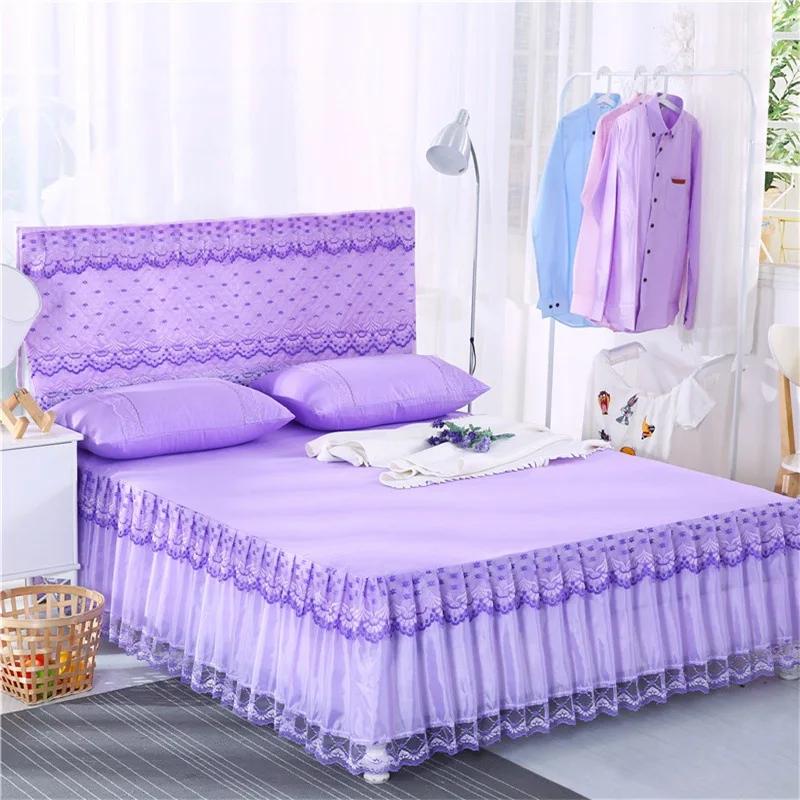 3pcs Set Bed Spread Princess Lace Bed Skirt Solid Color Luxury King Queen Bedspread with 2pcs Pillowcase