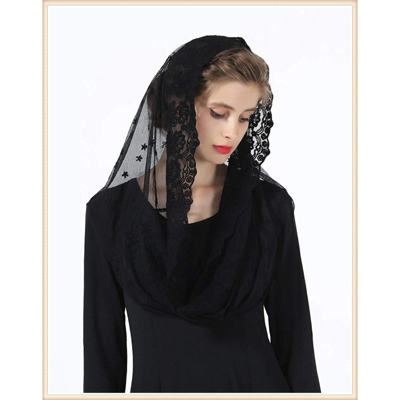 

Meier Wedding veil women s headscarf bridal scarf black cream lace headpiece 45x90 чёрный