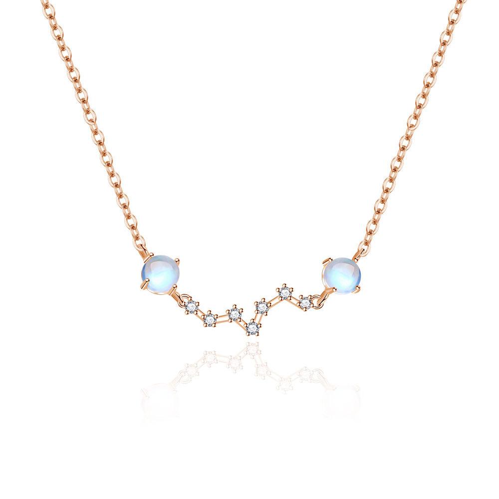 Romantic Trendy Moonstone Big Dipper Seven Star Bracelet Necklace Set Women'S Light Luxury Sweet Flash Diamond Bracelet Dream Necklace