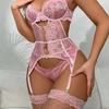 Deep V Open Bra Porn Underwear Set Sexy Crotchless Blue Lingerie Women Lace Hollow Bodysuit Erotic Pajamas Teddy Babydoll Dress