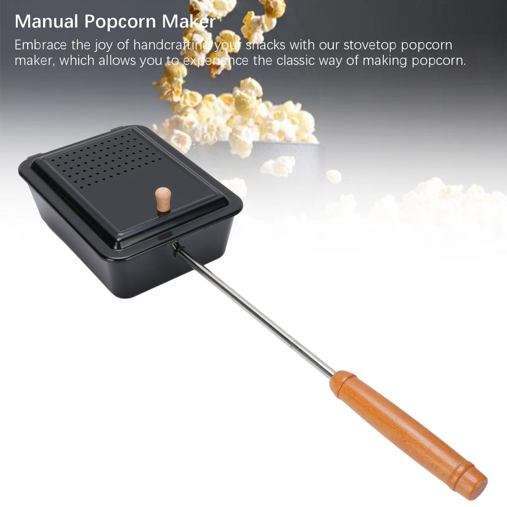 Taca do Grillowania Popcornu Żelazna Ręczna Patelnia do Popcornu z Drewnianym Uchwytem do Domu Kempingu Podwórka