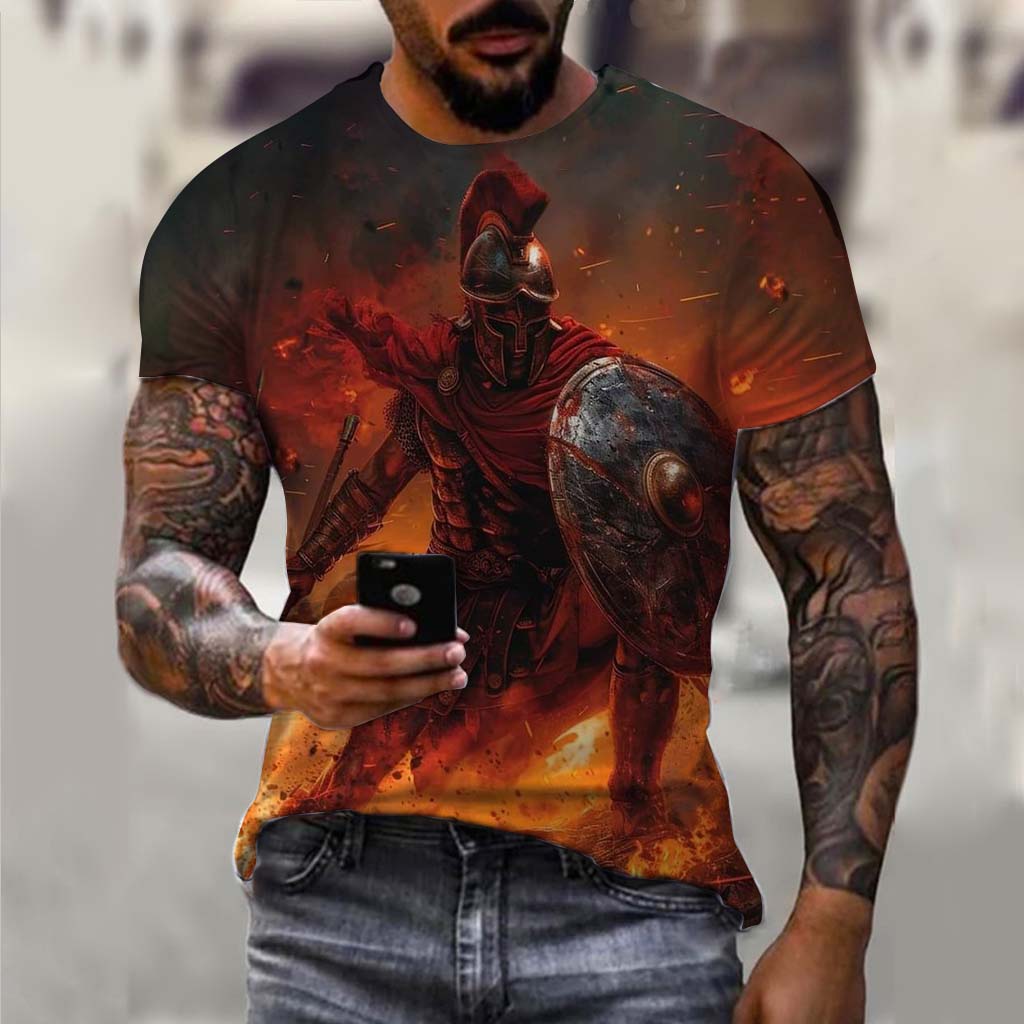 Spartan Warrior Pattern 3D Printed Men's T-shirt Summer Fashion Casual Street Wear Nostalgic Retro Style Short Sleeve Clothing