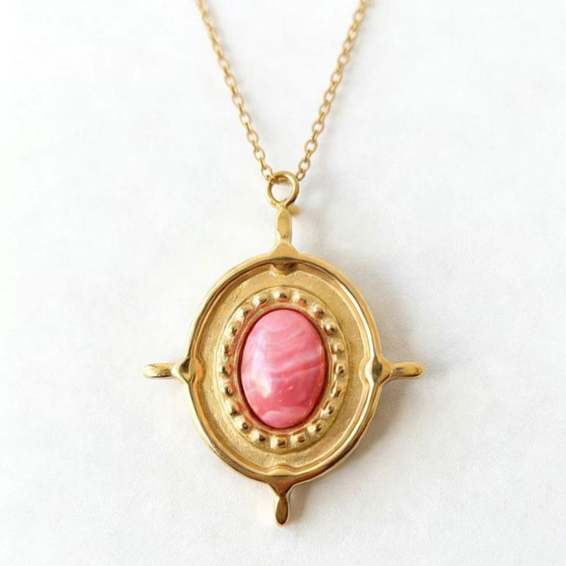 

1pc Stainless Steel Oval Opal Pendant Necklaces For Women 18 K Gold Color Chain Necklace Cute Lucky Round Sun Jewelry Accesorios