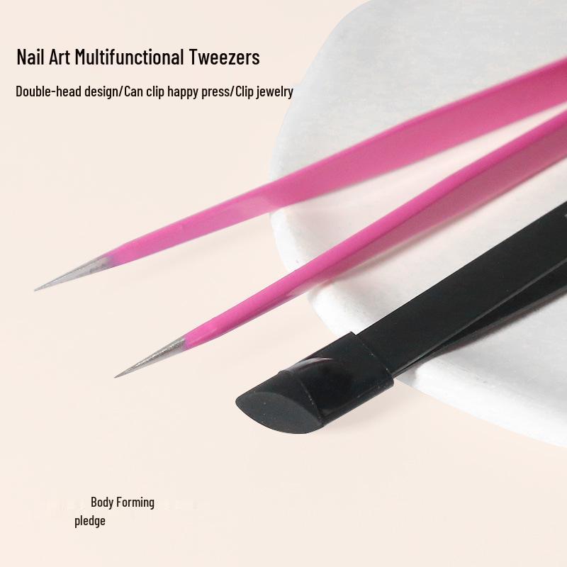 Double-Headed Tweezers and Silicone Stick for Nail Stickers - Japanese Manicure Tool
